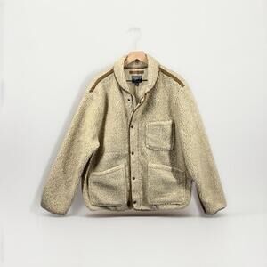 J Crew Nordic Sherpa Fleece Shawl-Collar Jacket Mens Sz XXL Full Zip Snap Front